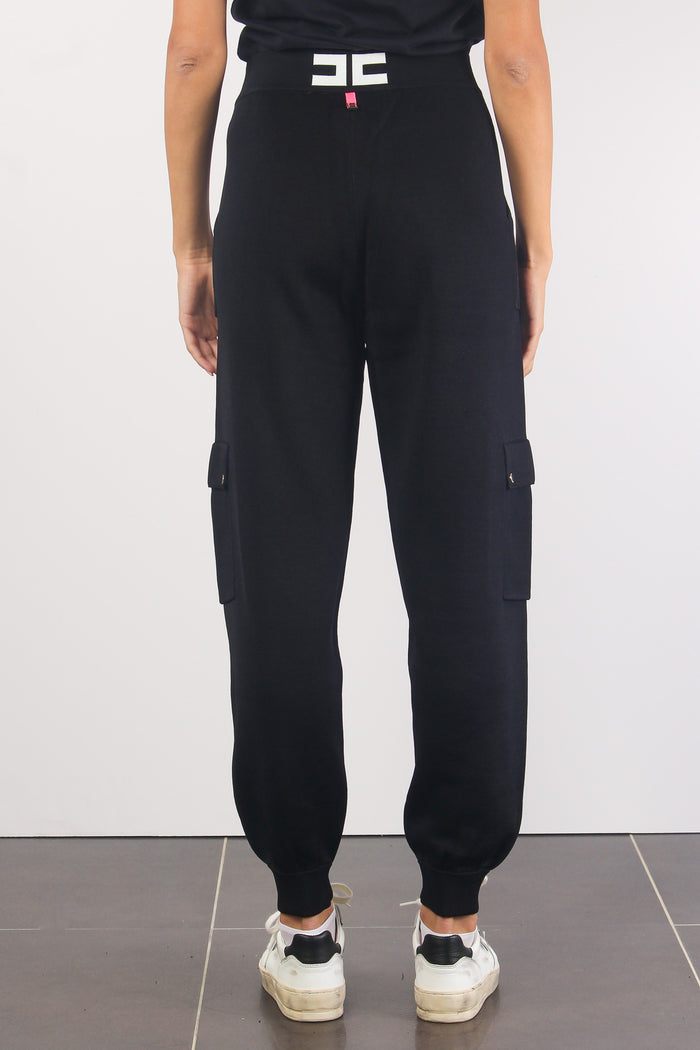Pantalone Tasche Tricot Nero/burro-3