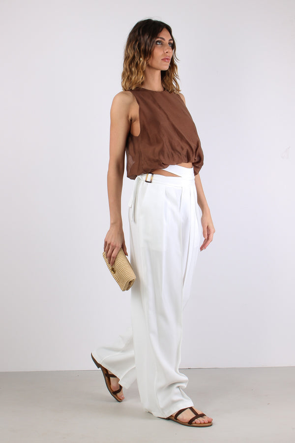 Pantalone Cut Out Fibbia Bianco