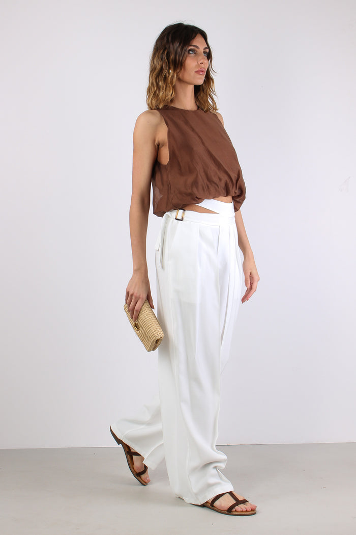 Pantalone Cut Out Fibbia Bianco