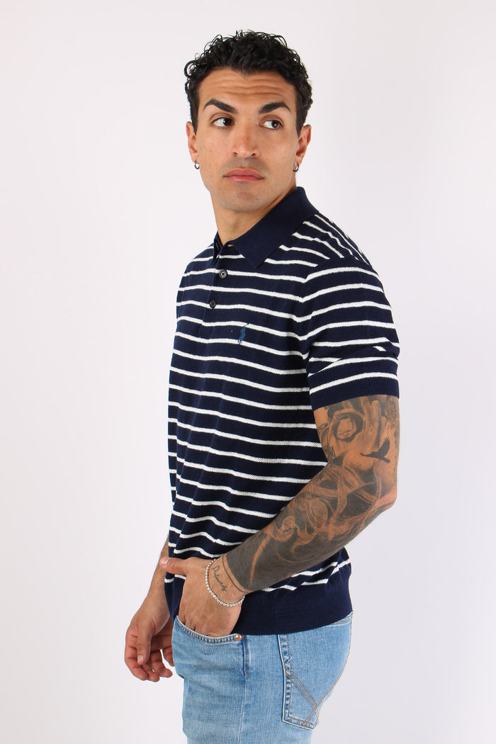 Polo Bottoni Riga In Maglia Navy/white-6
