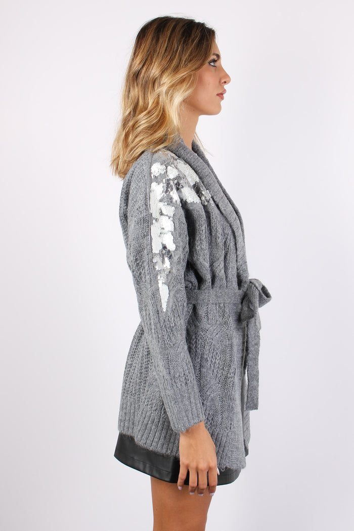 Cardigan Mohair Inserto Paille Grigio Melange-5