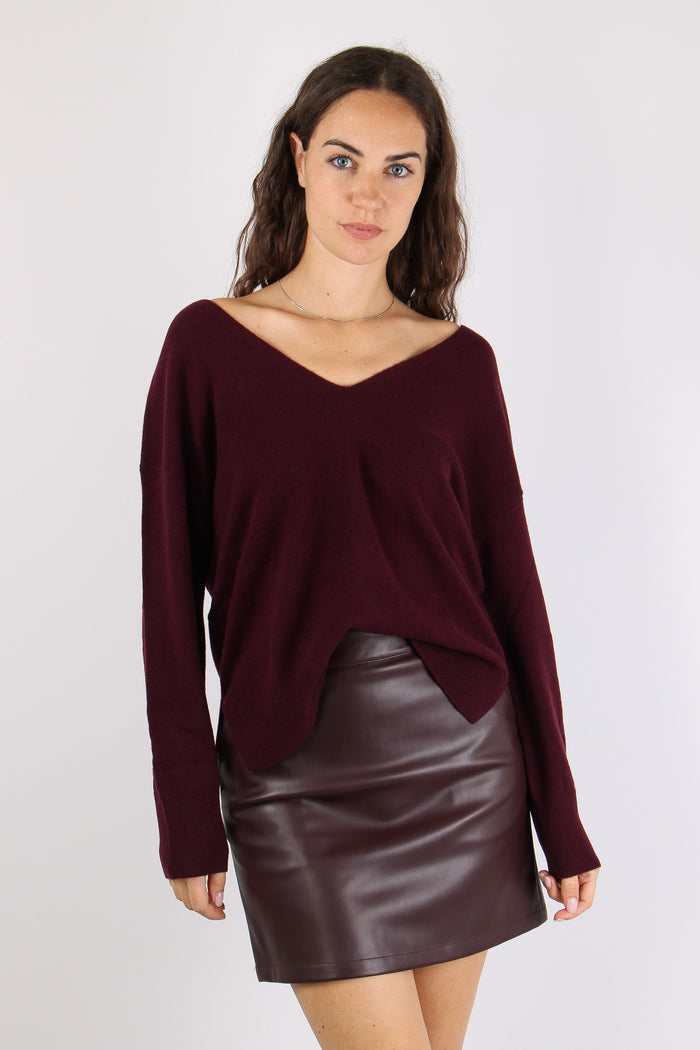 Maglia Scollo V Bottoni Schiena Bordeaux-6