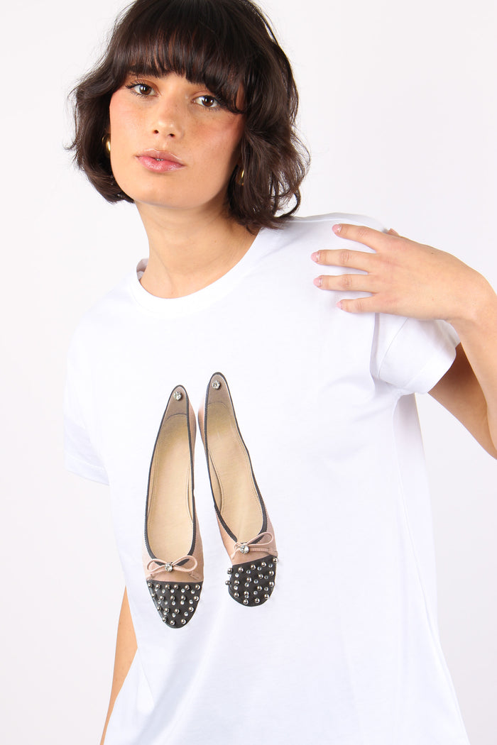 T-shirt Stampa Ballerina Bicol Bianco-5