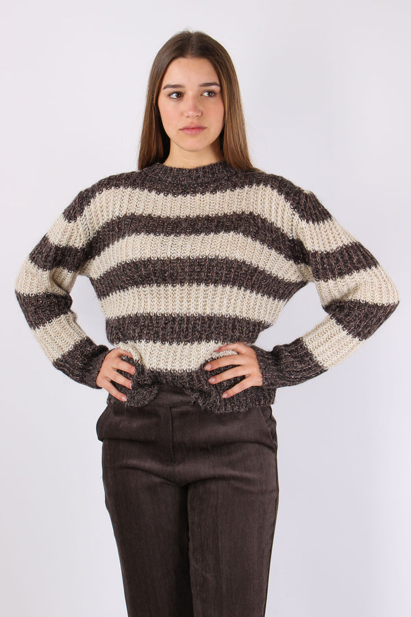 Maglia Riga Paillettes Panna/moro-2