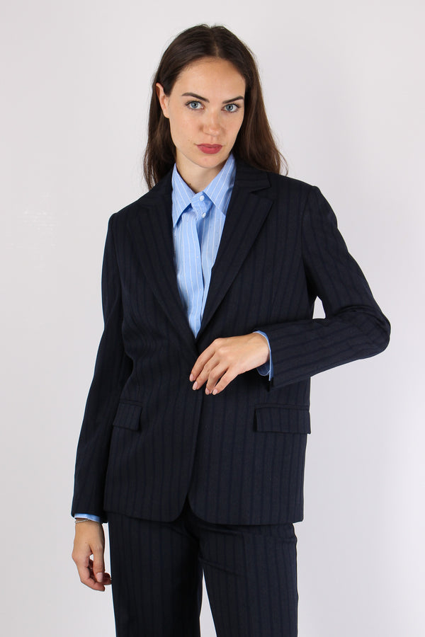 Giacca Gessata Blu/fango