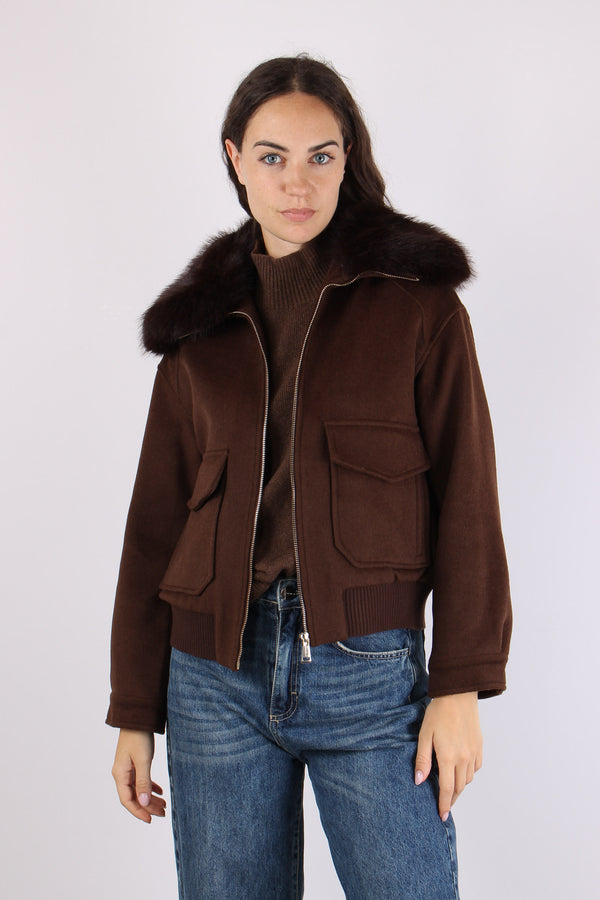 Cappotto Lana Collo Ecopelliccia Espresso