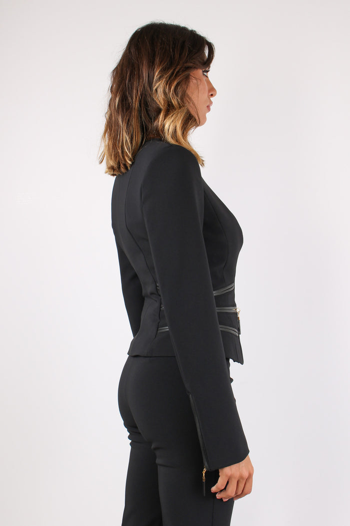Giacca Zip Inserti Ecopelle Nero-6