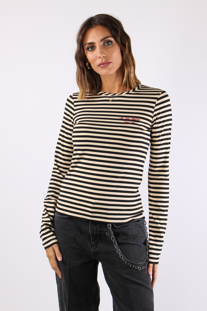 T-shirt Riga Ricamo Panna/nero-2