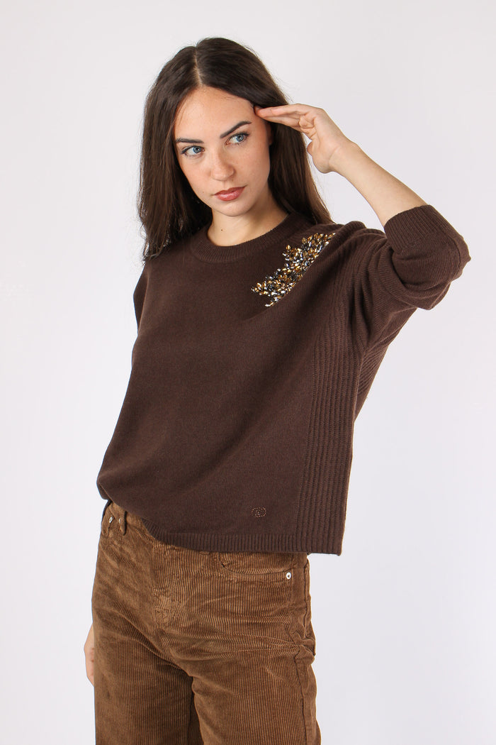 Maglia Girocollo Applicazioni Cioccolato/ricamo-3
