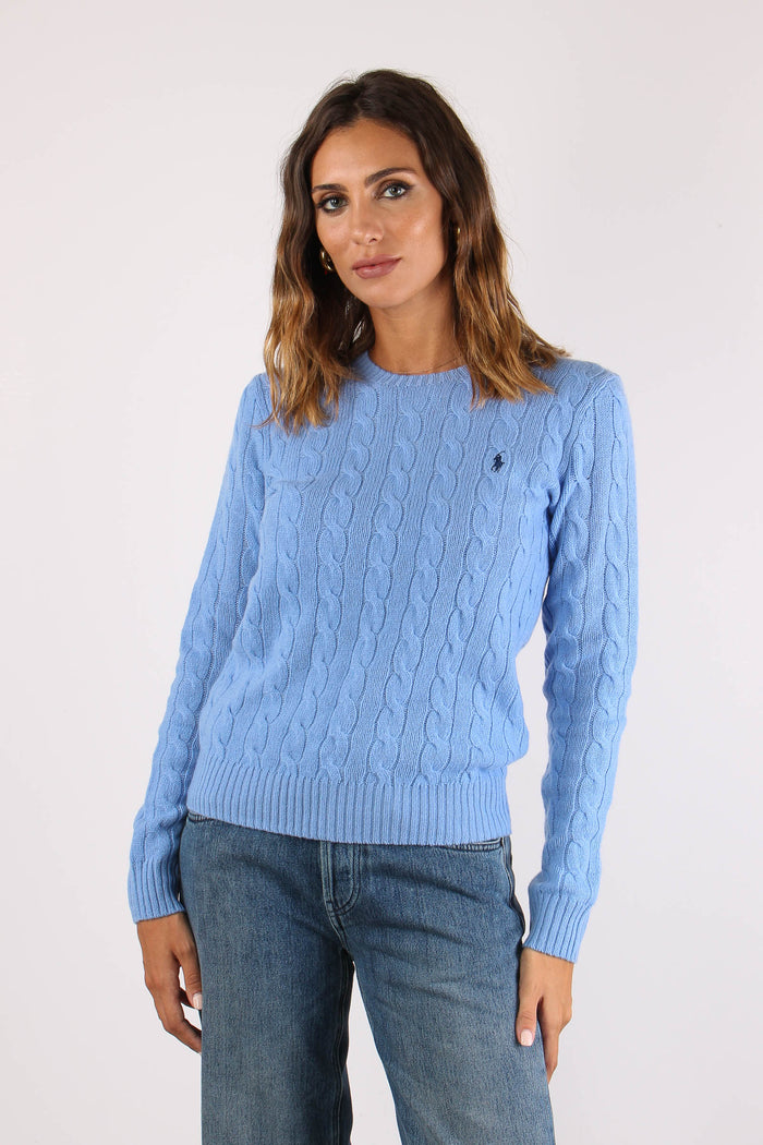 Maglia Girocollo Trecce Misto Lana Litchfiel Blue-2