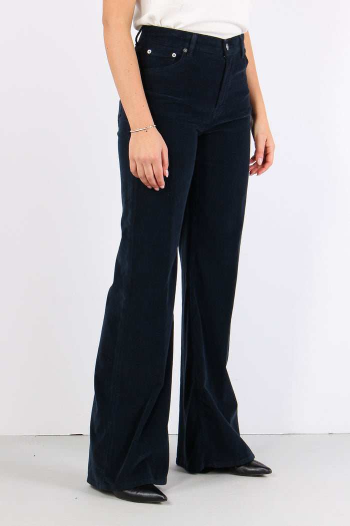 Amber Pantalone Palazzo Vellut Blu Scuro-7