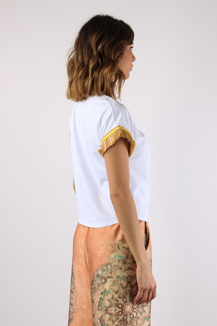 T-shirt Nodo Passamaneria Manica Bianco-7