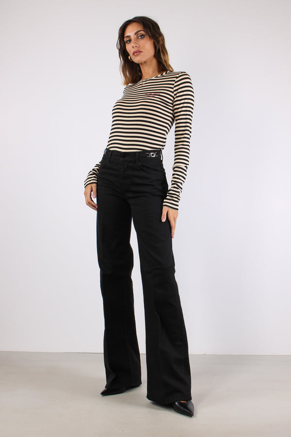 Pantalone Flare Applicazione Passanti Nero