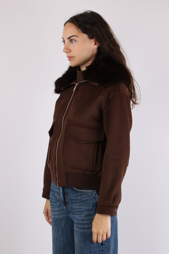 Cappotto Lana Collo Ecopelliccia Espresso-7