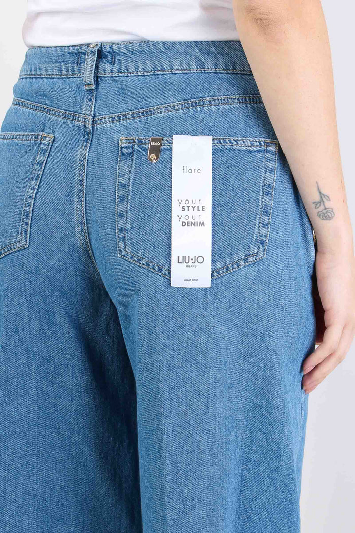 Jeans Flare Bottoni Strass Denim Chiaro-8