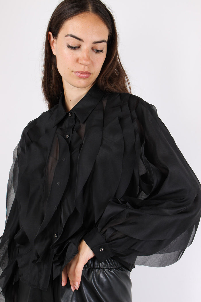Camicia Collo Petali Nero-3