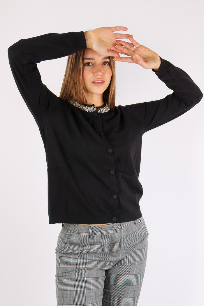 Saria Cardigan Viscosa Applica Black-9