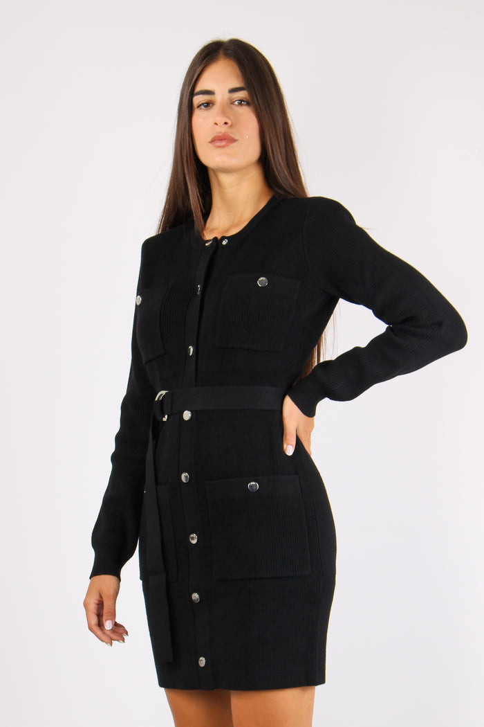 Abito In Maglia Bottoni Nero-3