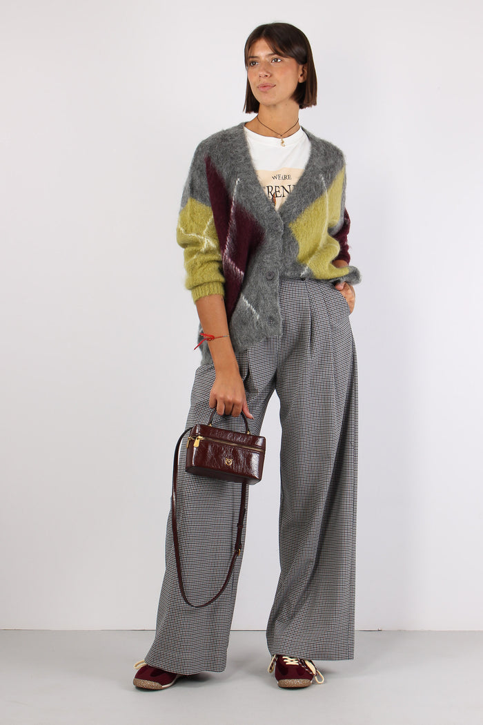 Cardigan Garzato Maxi Rombo Grigio/olio/bordeaux-3
