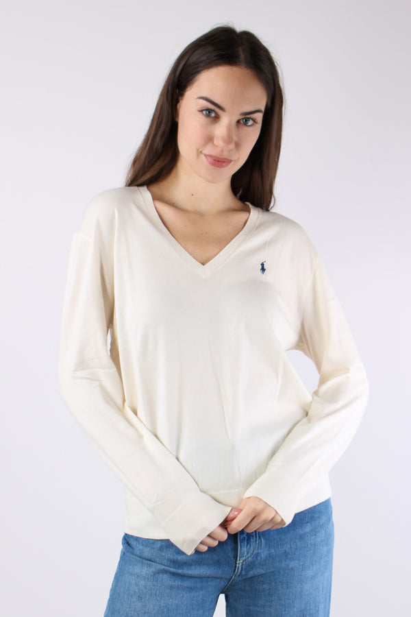 Pullover Cotone Scollo V Cream