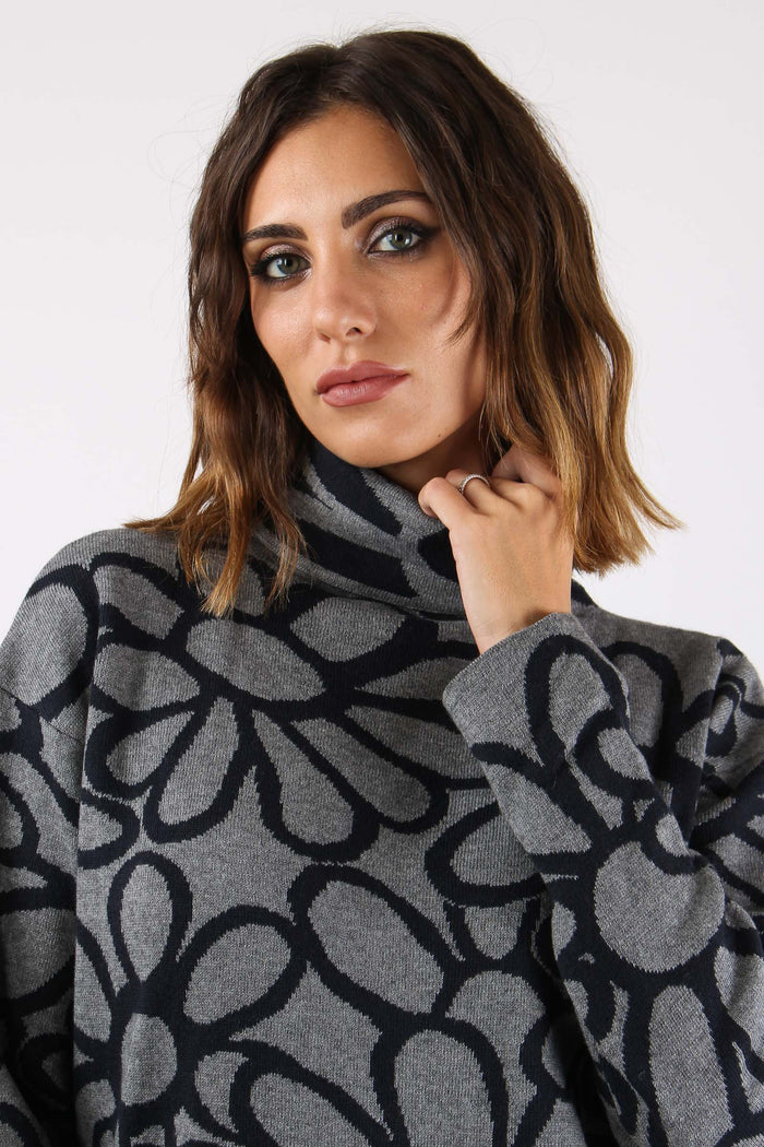 Maglia Collo Alto Fiori Blu/grigio-8