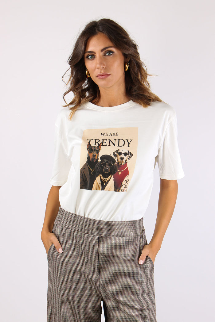 T-shirt Stampa Cani  Trendy Panna-2