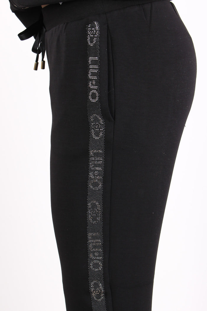 Pantaloni Modal Banda Strass Nero-8