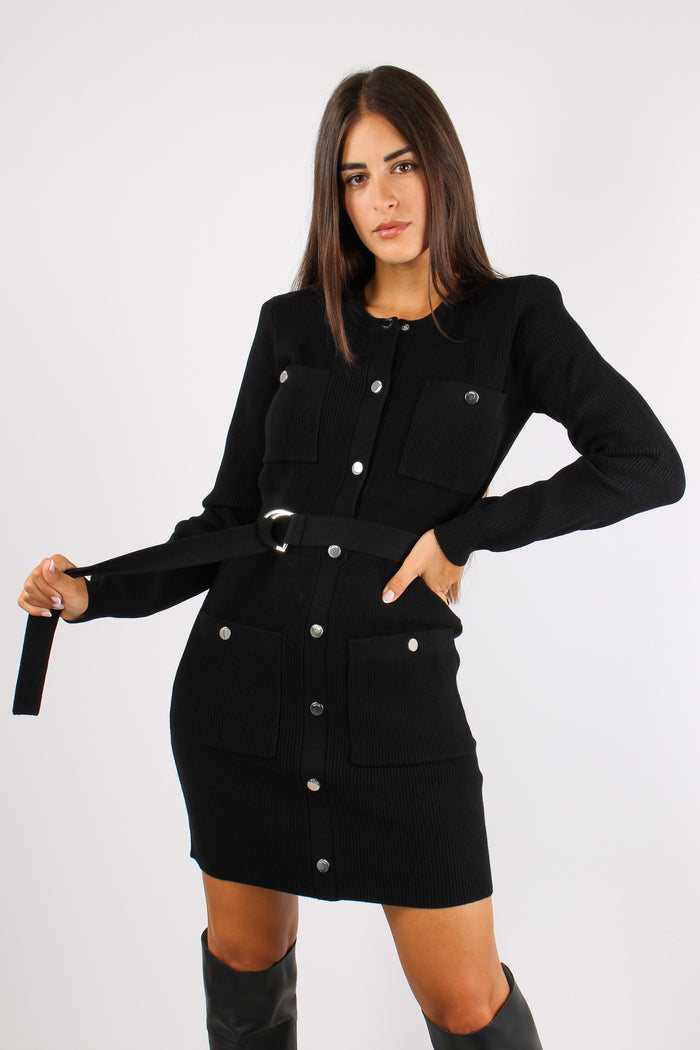 Abito In Maglia Bottoni Nero-2