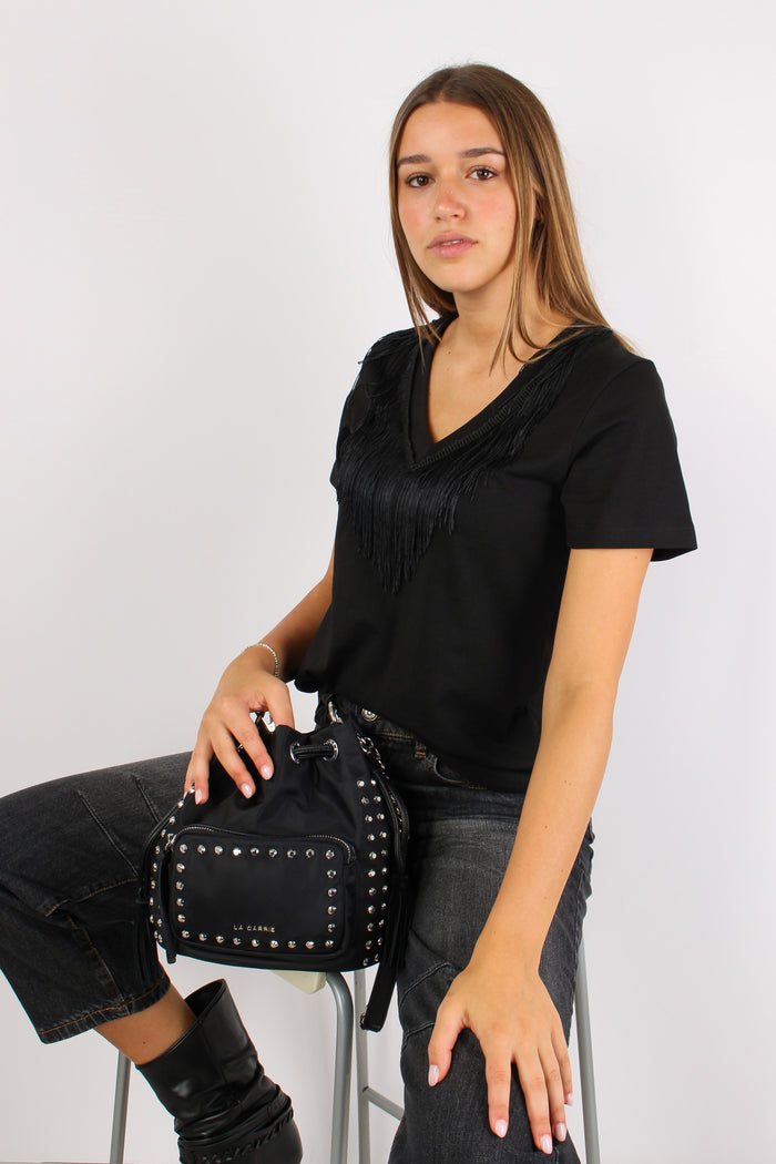 T-shirt V Frange Nero-5