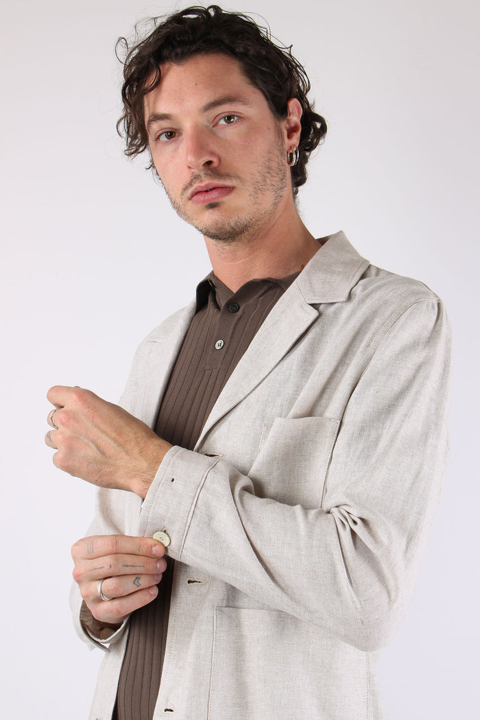 Orzo Giacca Camicia Misto Lino Sabbia-7