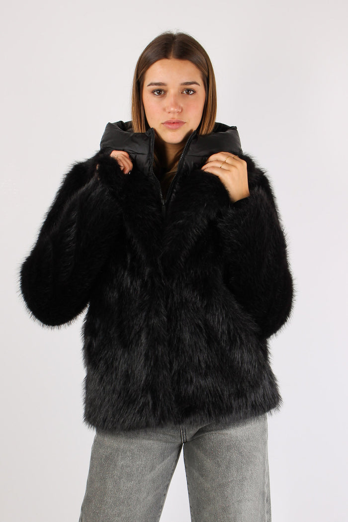 Giubbotto Pelliccia Cappuccio Black-3