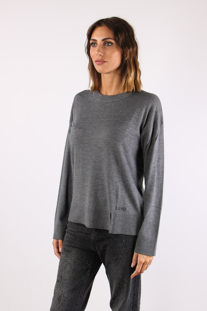 Maglia M/l Spacchetti Misto Lana Grigio Melange-4