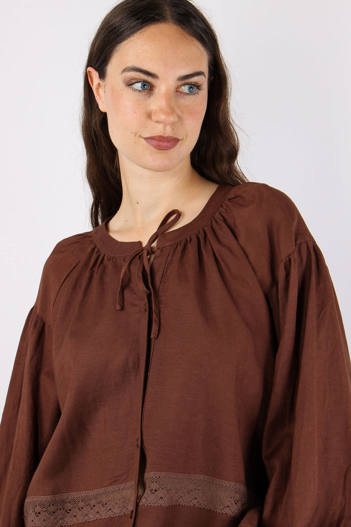 Camicia Kaftano Viscosa Lino Caffe-8