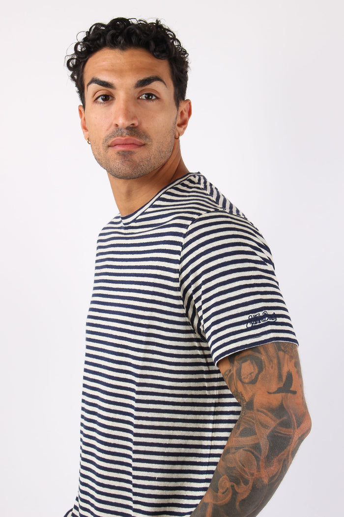 T-shirt Riga Misto Lino Bianco/blu-6