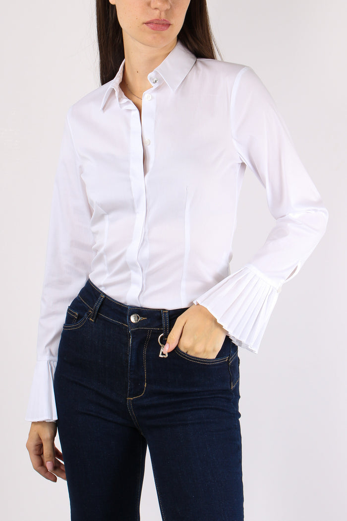 Camicia Slim Manica Plisse Bianco Ottico-11