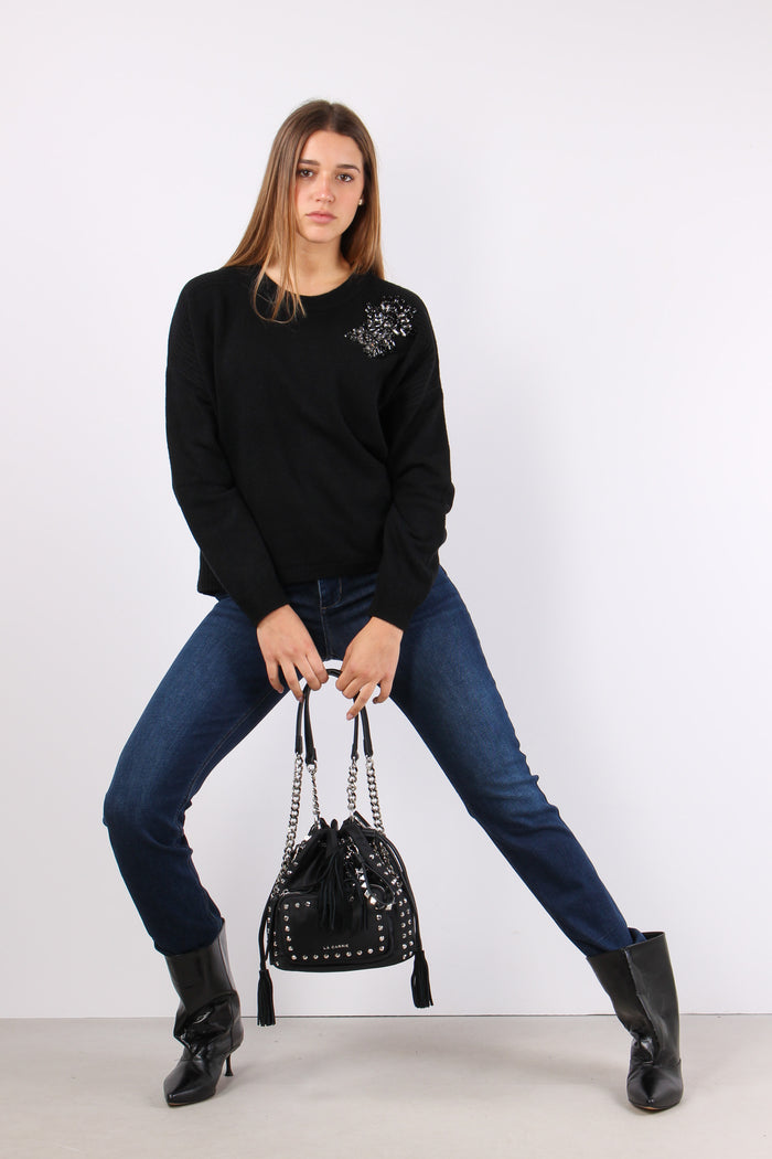 Maglia Girocollo Applicazioni Nero/ricamo