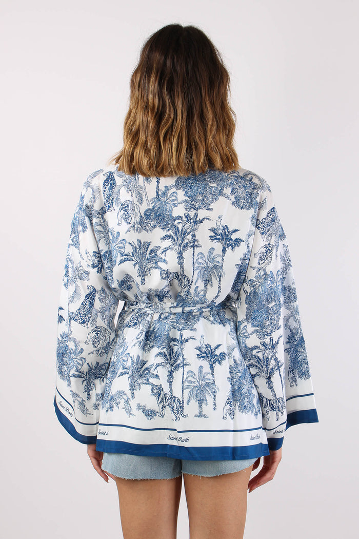 Kimono Cintura Fantasia Palme Bianco/blu-4