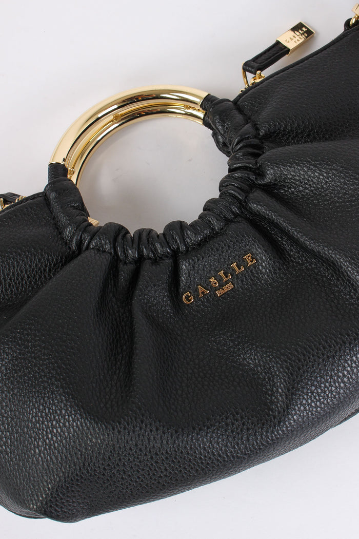 Borsa Arriccio Manico Anello Nero-4