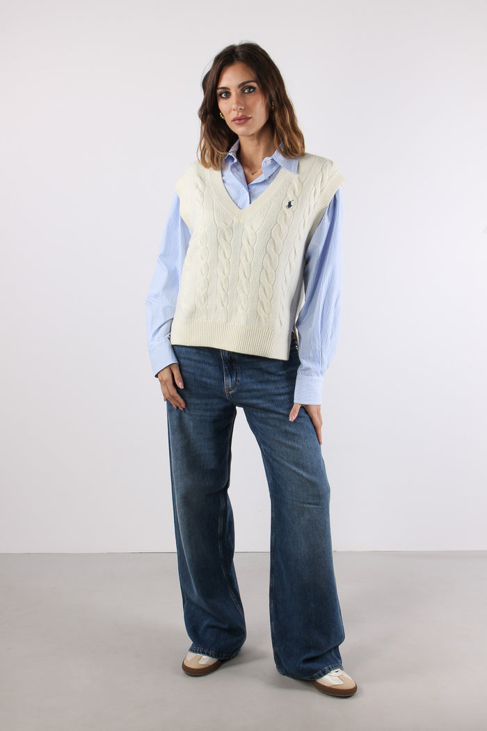Gilet Trecce Misto Lana Authentic Cream