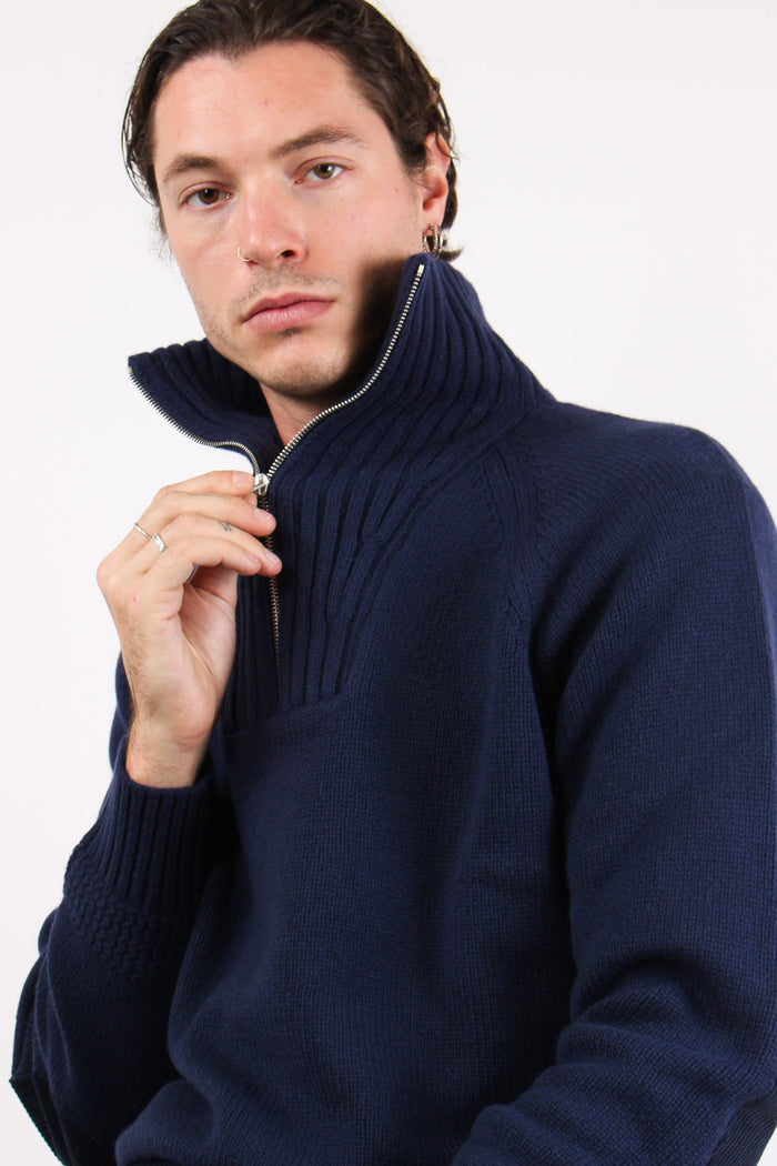 Mezza Zip Tasca Velluto Blu-2