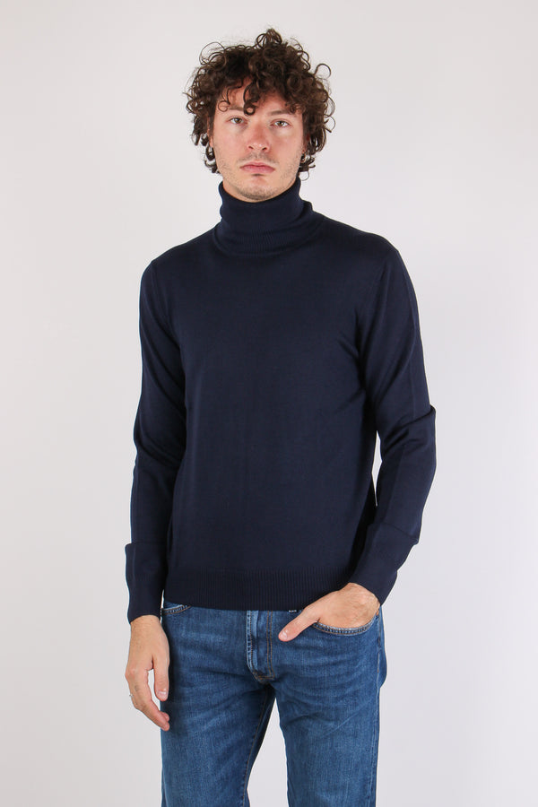 Collo Alto 100% Lana Blu Navy-2