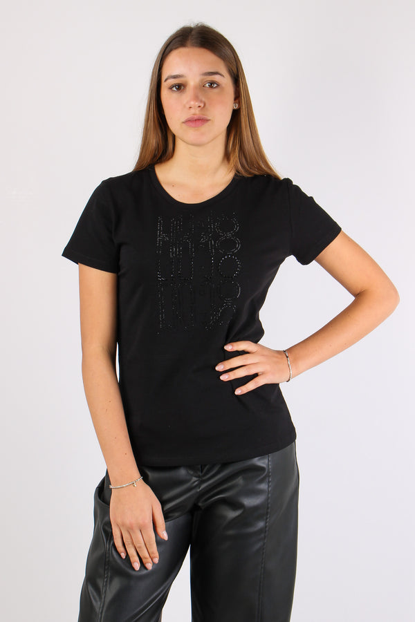 T-shirt Manica Cort Strass Nero/degrade