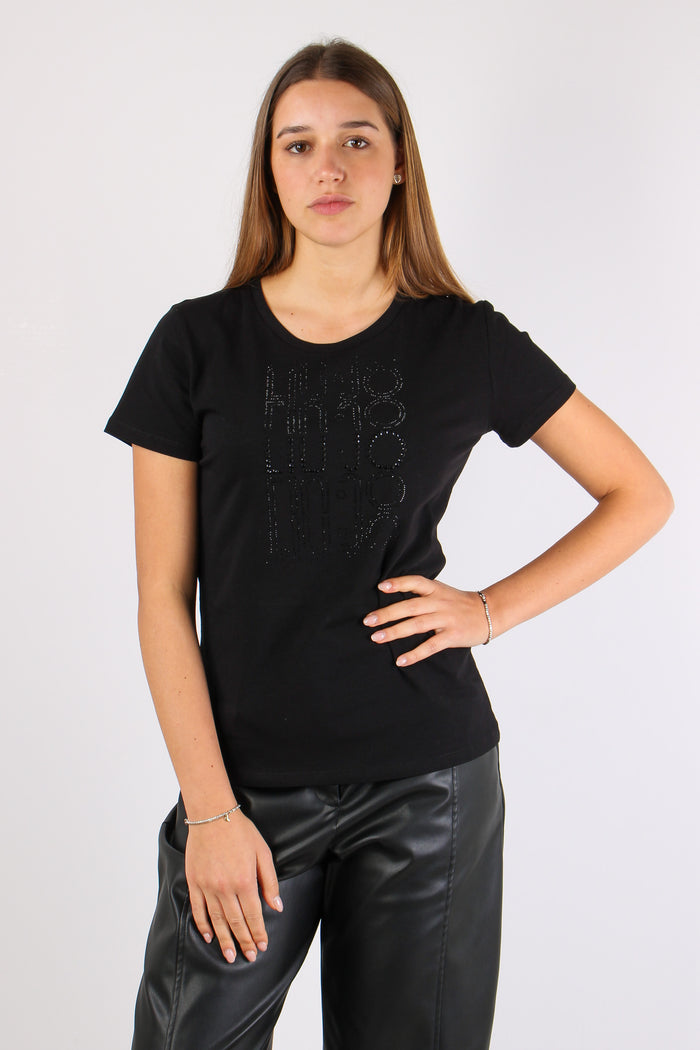 T-shirt Manica Cort Strass Nero/degrade