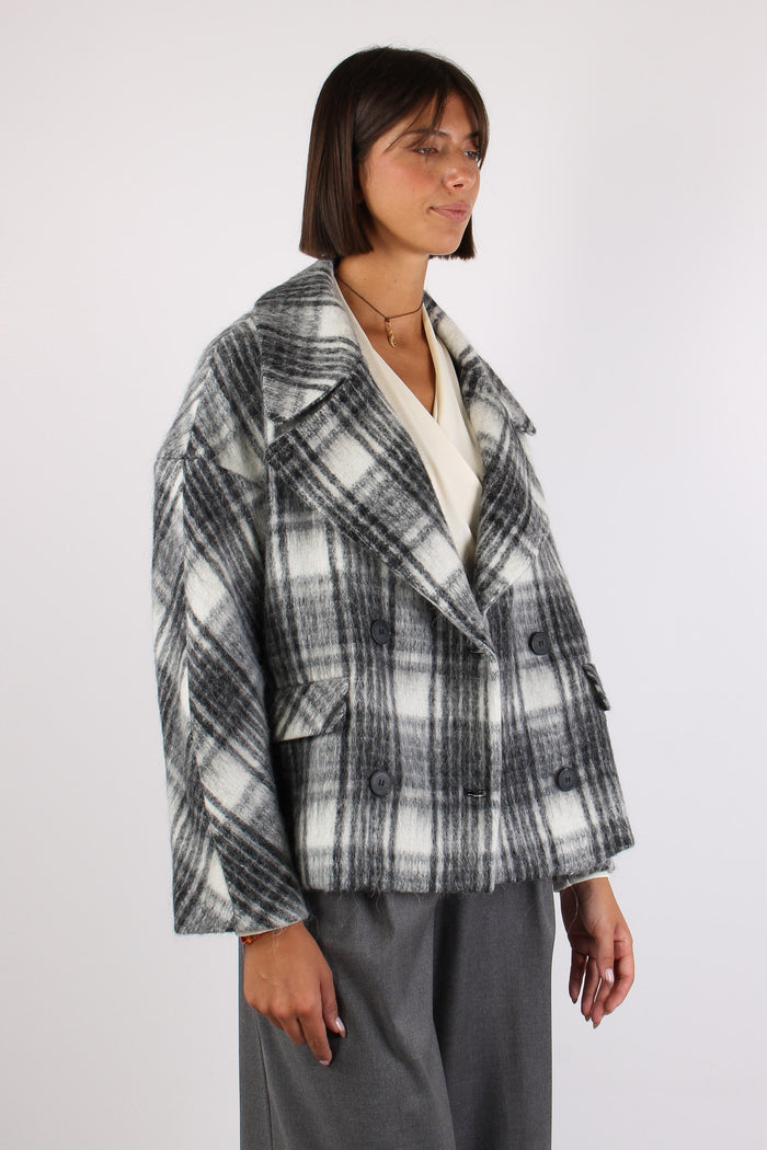 Cappotto Corto Check Nero-7