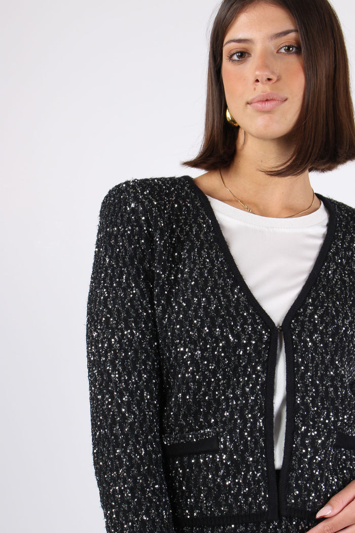 Cardigan Strass Black Silver Sequins-6