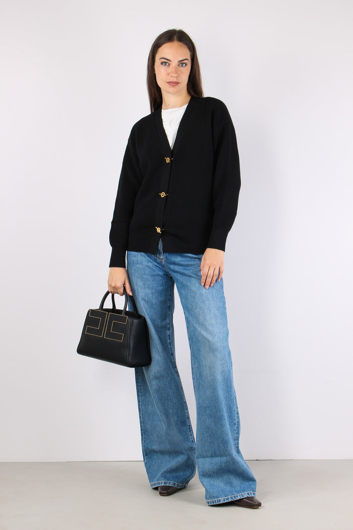 Cardigan Bottoni Gioiello Nero-5