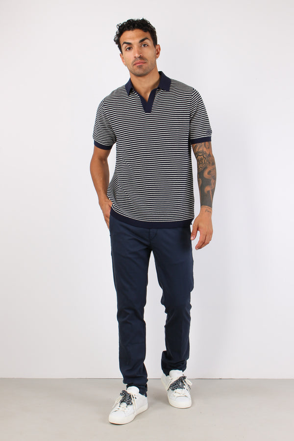 Polo Cotone Crepe Righe Bianco/blu