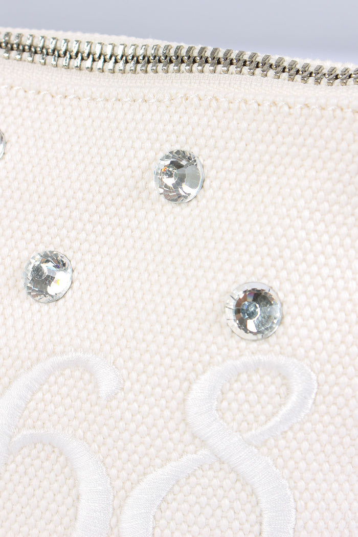 Mini Pochette Canvas Strass Bianco-8