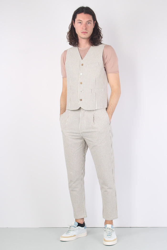 Pantalone Cotone Gessato Beige/bianco-4