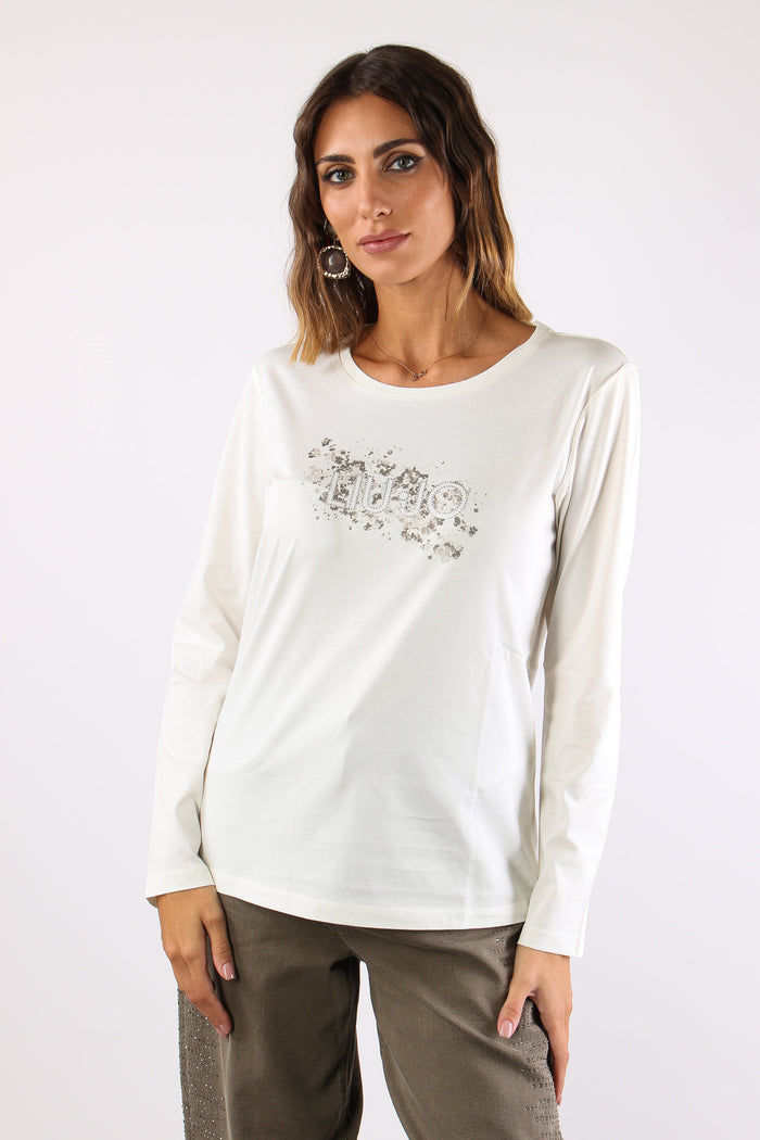 T-shirt M/l Stampa Scritta Bianco Lana/macchia